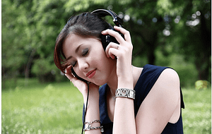 listening to music on earphones